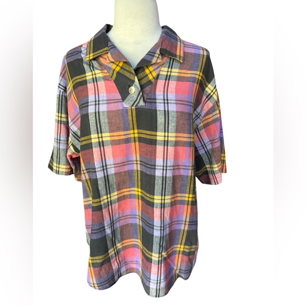 1980s/90s Lightweight Cotton Blend, Plaid Western Style Shirt